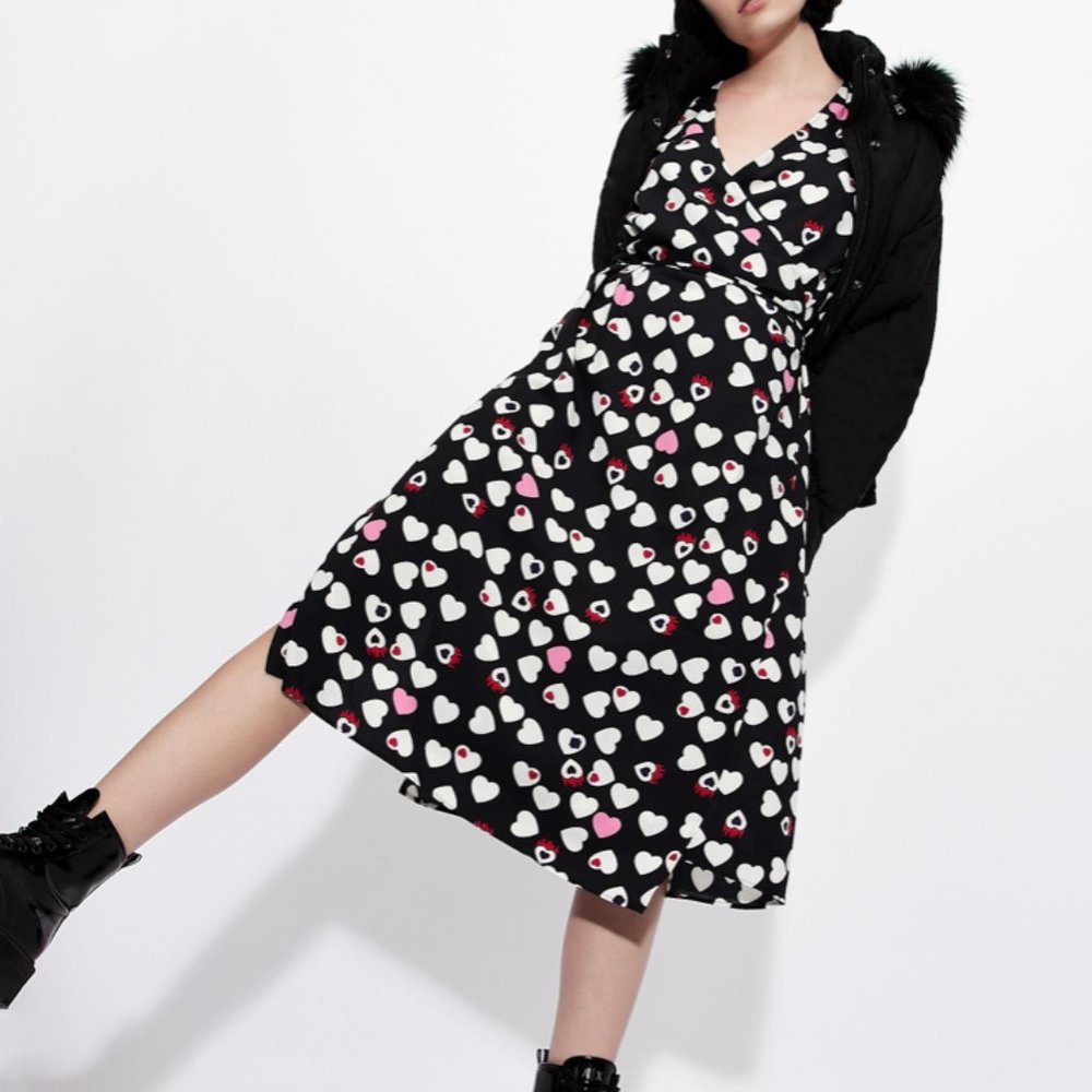 ARMANI EXCHANGE Heart Print Wrap Dress Midi Length Size Small Valentines Day